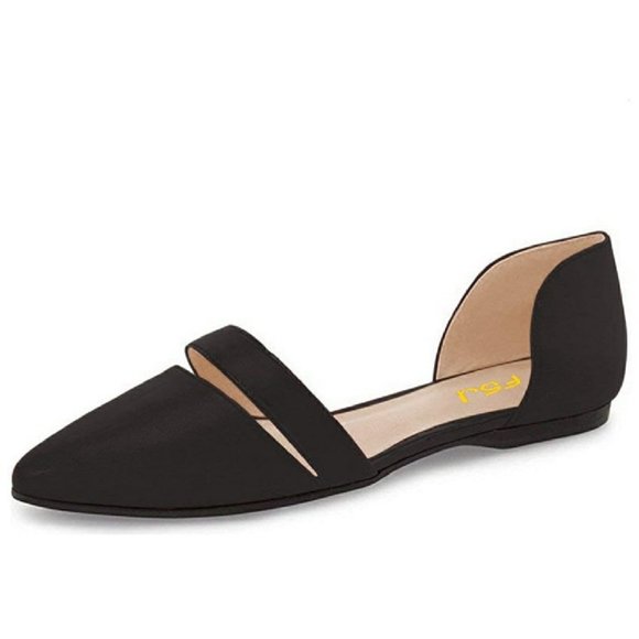 FSJ Black Faux Leather Closed Toe Flats - Picture 2 of 8
